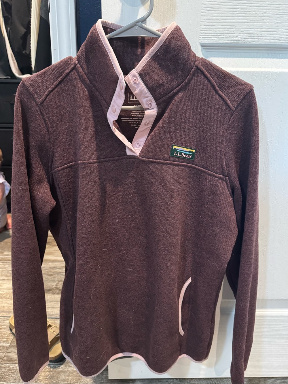 L.L. Bean Women’s Fleece in Deep Burgundy with Pink Trim